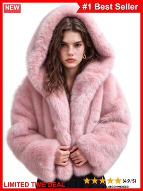 Faux Fur Cropped Hooded Winter Coat Zip Up Fuzzy Warm Jacket